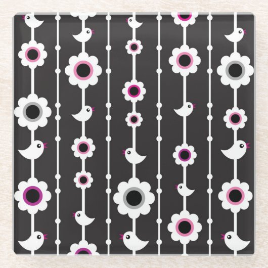 Vogel- und Blumenmuster Glasuntersetzer (Vorderseite)