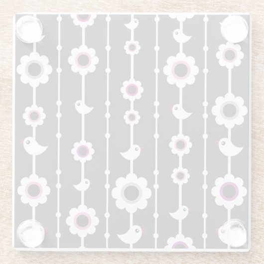 Vogel- und Blumenmuster Glasuntersetzer (Rückseite)