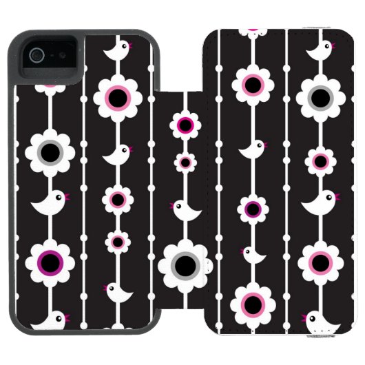 Vogel- und Blumenmuster Incipio iPhone Geldbeutel-Hülle (Folio Geöffnet)