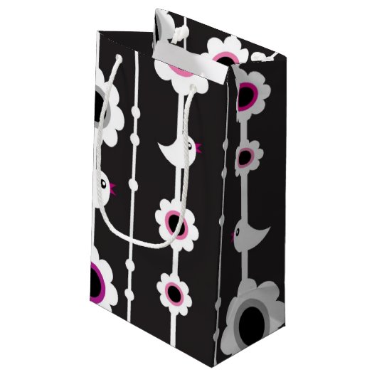 Vogel- und Blumenmuster Kleine Geschenktüte (Rückseite Schrägansicht)