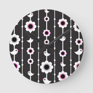 Vogel- und Blumenmuster Runde Wanduhr