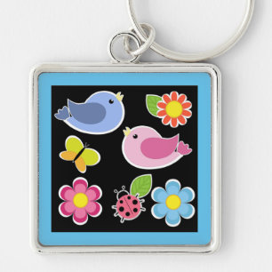 VOGEL- UND BLUMENMUSTER SCHLÜSSELANHÄNGER