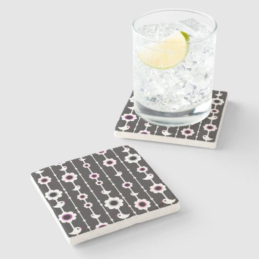 Vogel- und Blumenmuster Steinuntersetzer (Seitenansicht)