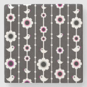 Vogel- und Blumenmuster Steinuntersetzer (Vorderseite)