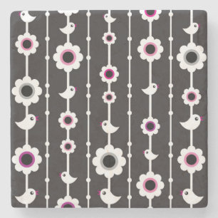 Vogel- und Blumenmuster Steinuntersetzer