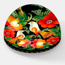 Vogel und BlumenVolkskunst-Glas-Papierbeschwerer