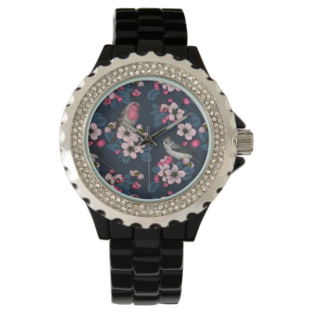 Vögel und Blüten Armbanduhr (Vorderseite)