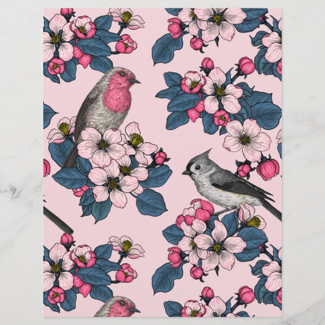 Vögel und Blüten auf rosa (Vorderseite)