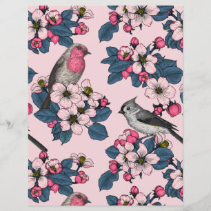 Vögel und Blüten auf rosa