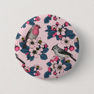 Vögel und Blüten auf rosa Button