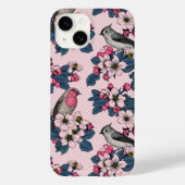 Vögel und Blüten auf rosa Case-Mate iPhone Hülle (Rückseite)