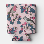 Vögel und Blüten auf rosa Dosenkühler (Rückseite)