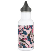 Vögel und Blüten auf rosa Edelstahlflasche (Links)