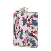 Vögel und Blüten auf rosa Flachmann (Links)