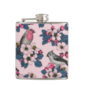 Vögel und Blüten auf rosa Flachmann (Vorderseite)