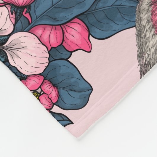 Vögel und Blüten auf rosa Fleecedecke (Ecke)