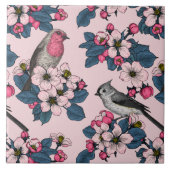 Vögel und Blüten auf rosa Fliese (Vorderseite)