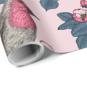 Vögel und Blüten auf rosa Geschenkpapier (Rolleneckpunkt)