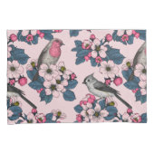 Vögel und Blüten auf rosa Kissenbezug (Vorderseite-Rechts)