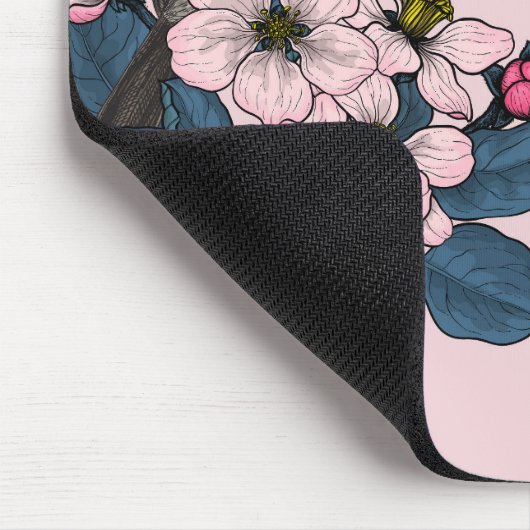 Vögel und Blüten auf rosa Mousepad (Ecke)