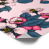 Vögel und Blüten auf rosa Poster (Ecke)