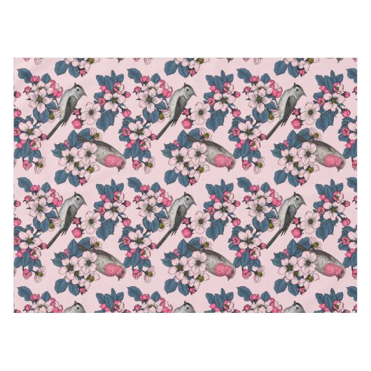 Vögel und Blüten auf rosa Tischdecke (Vorderseite (Horizontal))