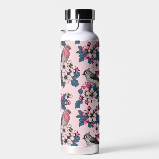 Vögel und Blüten auf rosa Trinkflasche (Rechts)