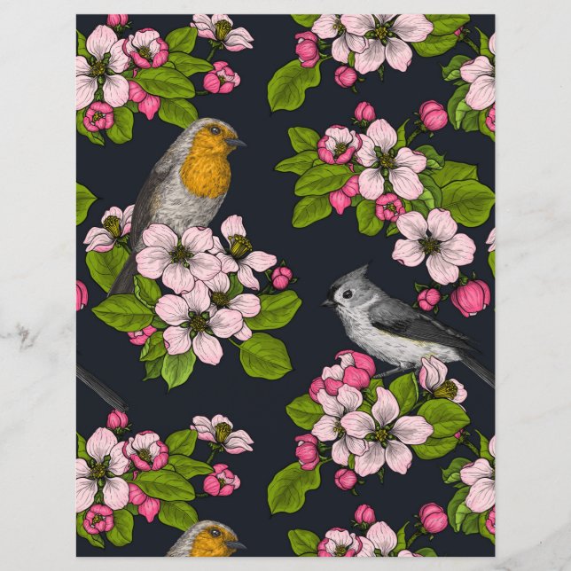 Vögel und Blüten auf schwarz (Vorderseite)