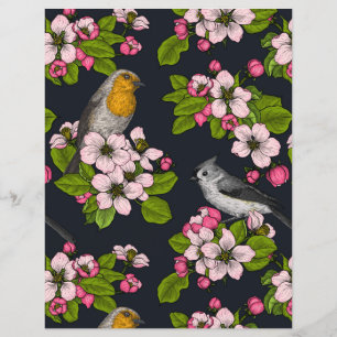 Vögel und Blüten auf schwarz