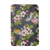 Vögel und Blüten auf schwarz Badematte (Vorderseite Vertikal)