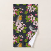 Vögel und Blüten auf schwarz Badhandtuch Set (Handtuch)