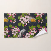 Vögel und Blüten auf schwarz Badhandtuch Set (Handtuch)