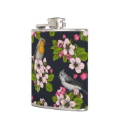 Vögel und Blüten auf schwarz Flachmann (Links)