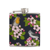 Vögel und Blüten auf schwarz Flachmann (Vorderseite)