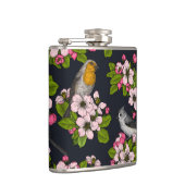 Vögel und Blüten auf schwarz Flachmann (Rechts)