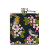 Vögel und Blüten auf schwarz Flachmann (Rückseite)