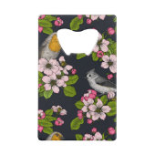 Vögel und Blüten auf schwarz Geldbeutel Flaschenöffner (Rückseite)