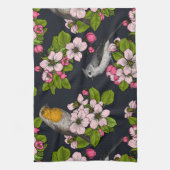 Vögel und Blüten auf schwarz Geschirrtuch (Vertikal)