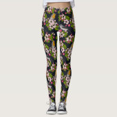 Vögel und Blüten auf schwarz Leggings (Vorderseite)