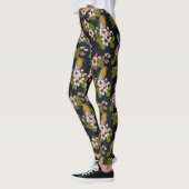 Vögel und Blüten auf schwarz Leggings (Links)