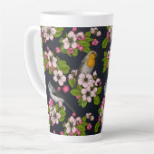 Vögel und Blüten auf schwarz Milchtasse (Linke Ecke)