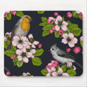 Vögel und Blüten auf schwarz Mousepad (Vorne)