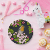 Vögel und Blüten auf schwarz Pappteller (Party)