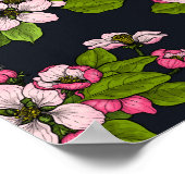 Vögel und Blüten auf schwarz Poster (Ecke)