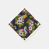 Vögel und Blüten auf schwarz Serviette (Ecke)