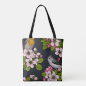 Vögel und Blüten auf schwarz Tasche (Rückseite)