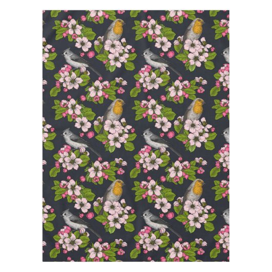 Vögel und Blüten auf schwarz Tischdecke (Vorderseite)