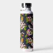 Vögel und Blüten auf schwarz Trinkflasche (Rechts)