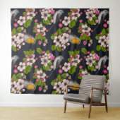 Vögel und Blüten auf schwarz Wandteppich (Beispiel (Horizontal))