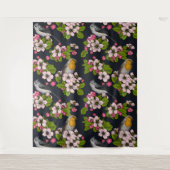 Vögel und Blüten auf schwarz Wandteppich (Vorderseite)